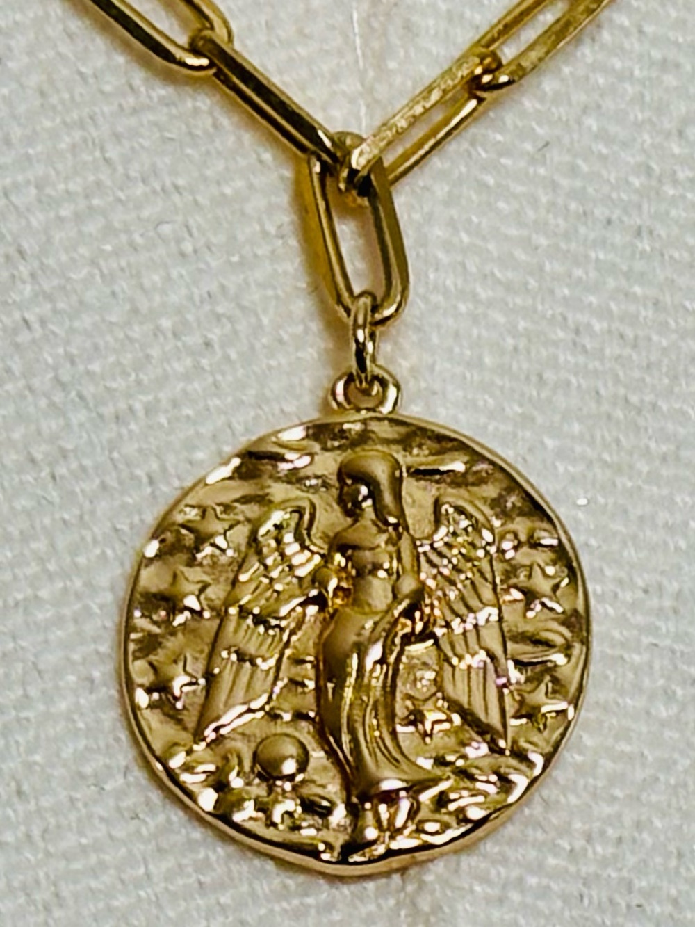 “Angel of Death” Medallion Coin Pendant Paperclip Chain Link Lariat Y-Necklace